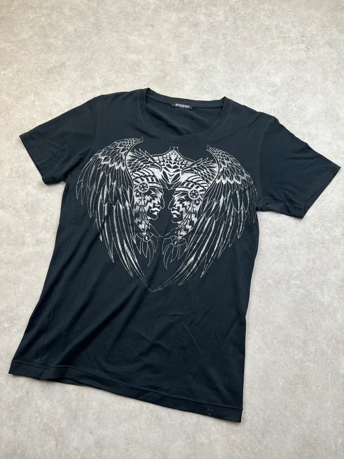 SS2015 Balmain Navy Native American T-Shirt PAvsqiI 4