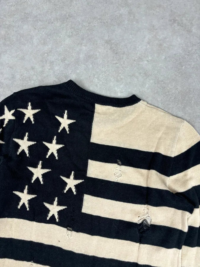 SS2016 Balmain Black Cream Linen Stars Ripped Sweater RRAsmcn 5