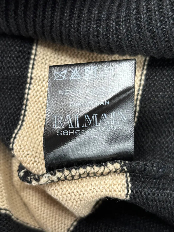 SS2016 Balmain Black Cream Linen Stars Ripped Sweater RRAsmcn 9