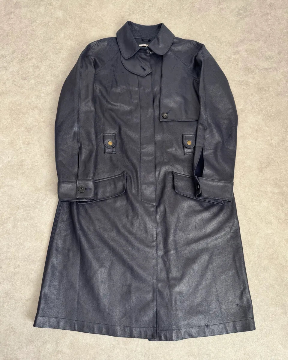 Balmain Navy Imperial Faux Leather Trench Coat SAztmvR 0