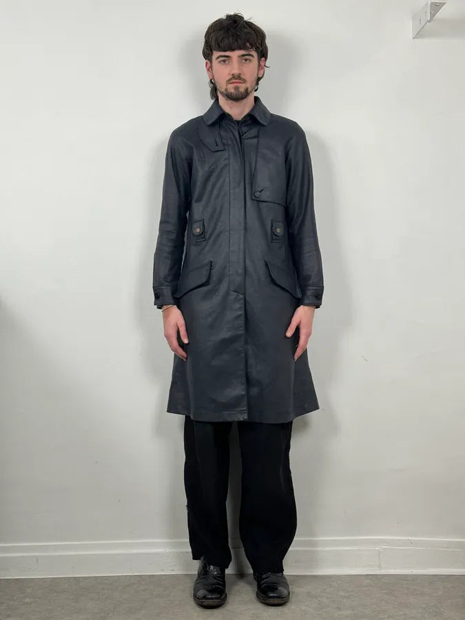 Balmain Navy Imperial Faux Leather Trench Coat SAztmvR 1