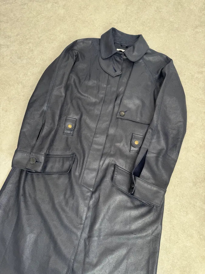 Balmain Navy Imperial Faux Leather Trench Coat SAztmvR 3