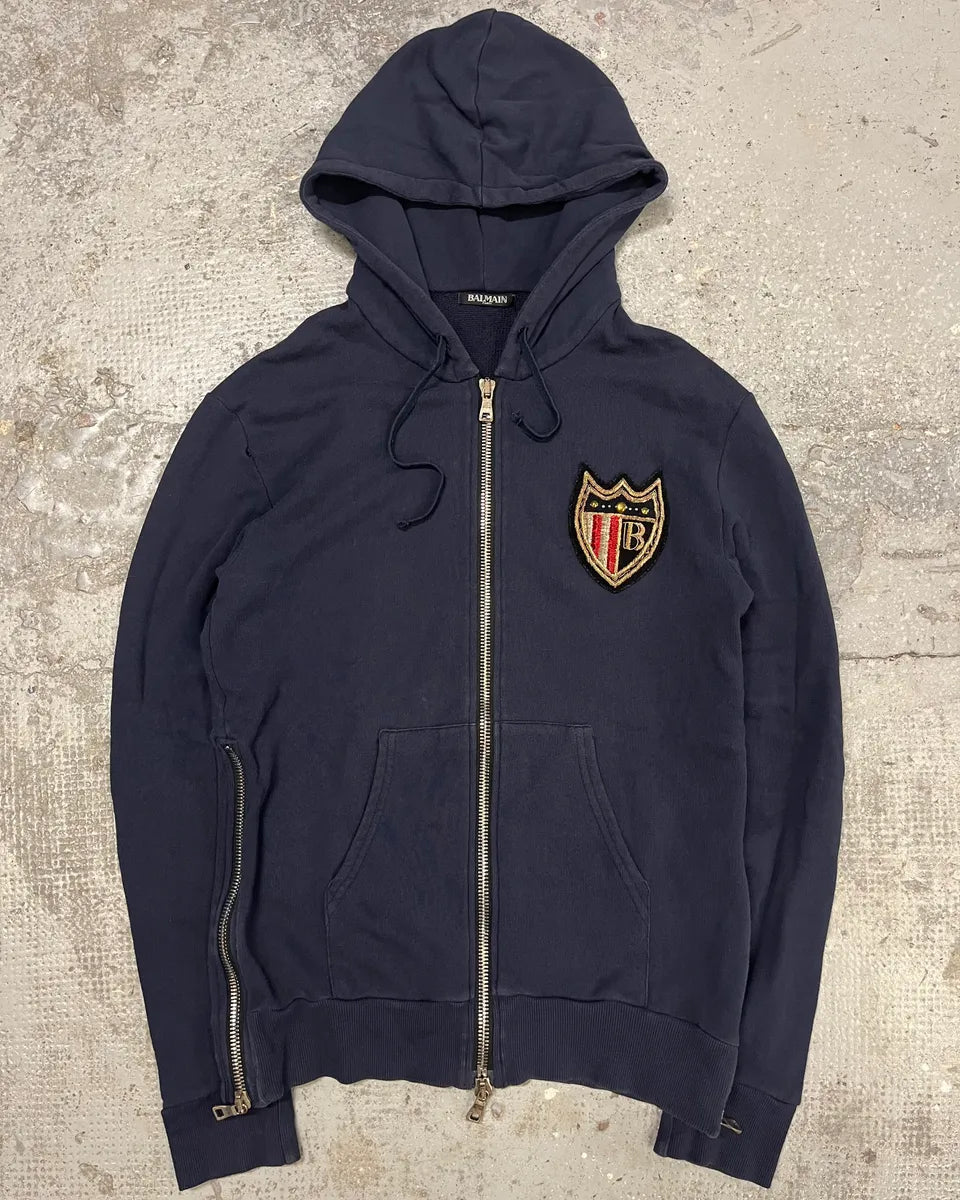 Balmain Navy Signature Icon Zip-up Sweatshirt (M/L) DVIPMuR 0