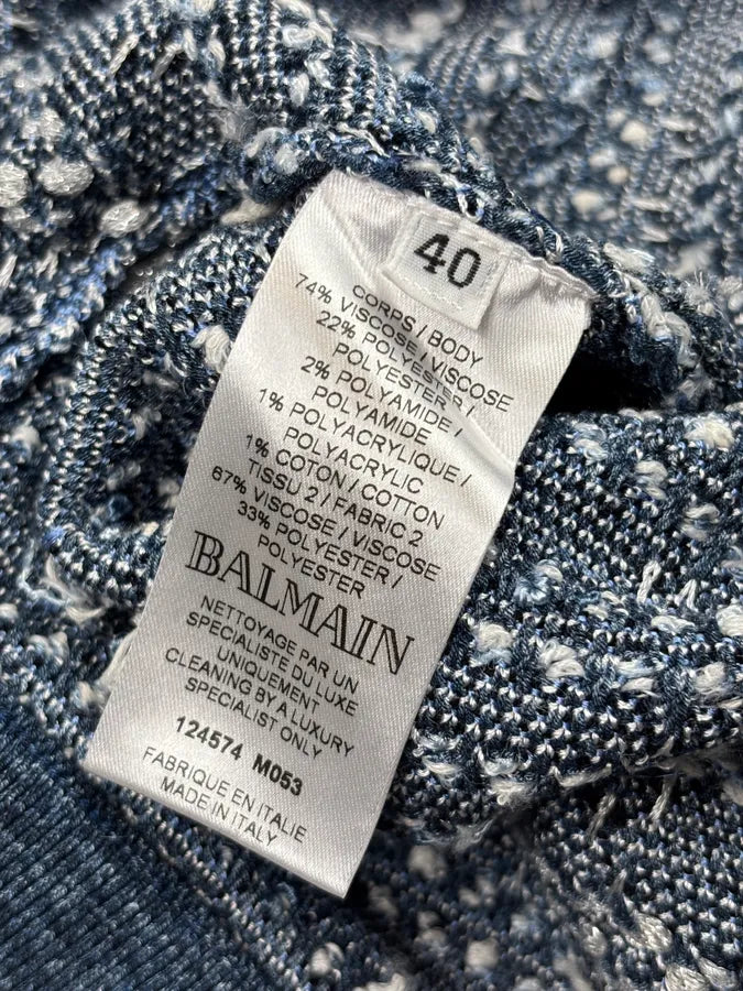 2010s Balmain Navy Tweed Lion Buttoned Skirt kJznilJ 10