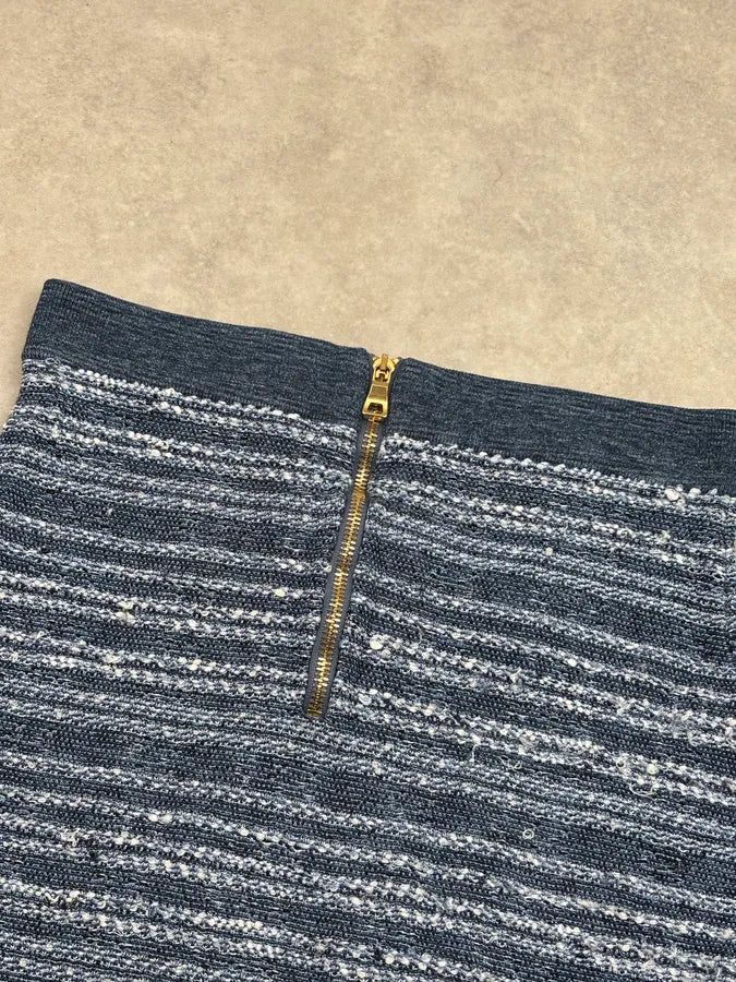 2010s Balmain Navy Tweed Lion Buttoned Skirt kJznilJ 7