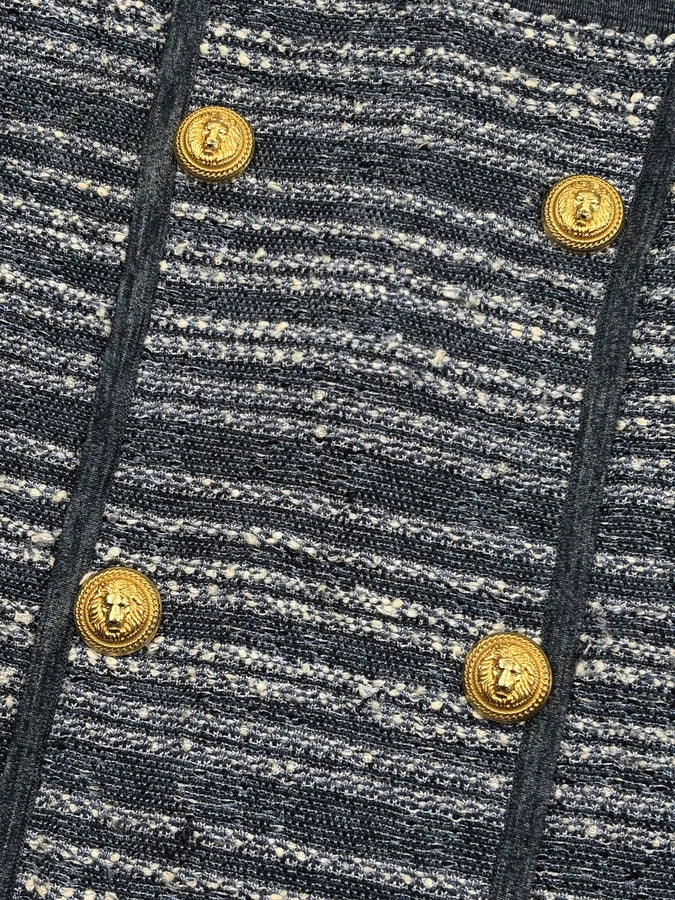 2010s Balmain Navy Tweed Lion Buttoned Skirt kJznilJ 5