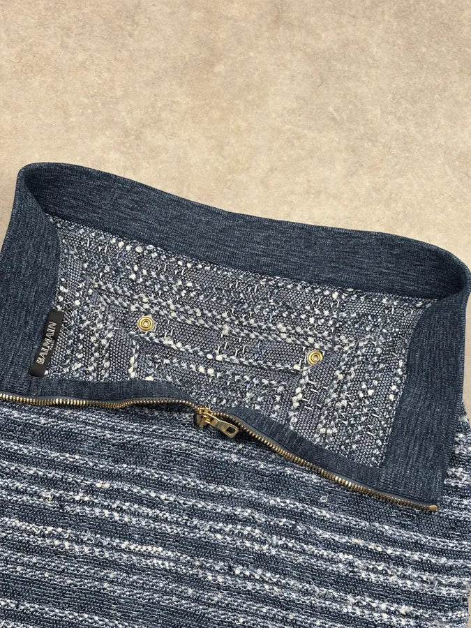 2010s Balmain Navy Tweed Lion Buttoned Skirt kJznilJ 8