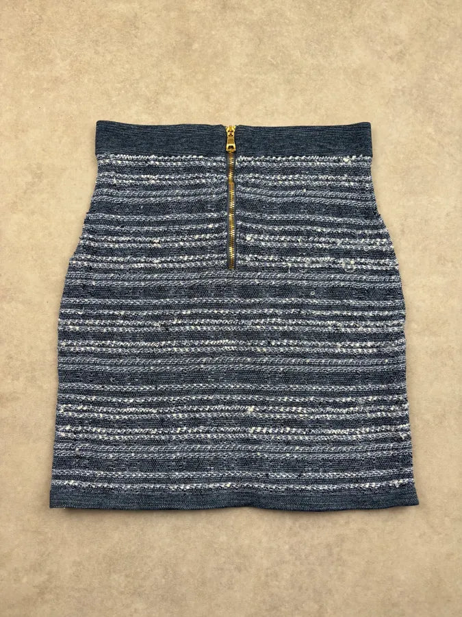 2010s Balmain Navy Tweed Lion Buttoned Skirt kJznilJ 6