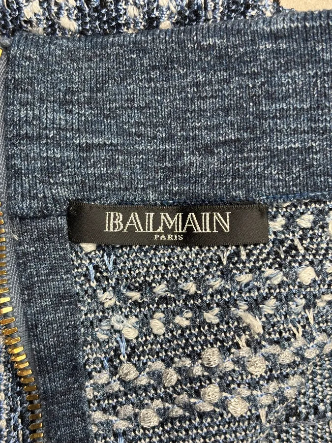 2010s Balmain Navy Tweed Lion Buttoned Skirt kJznilJ 9