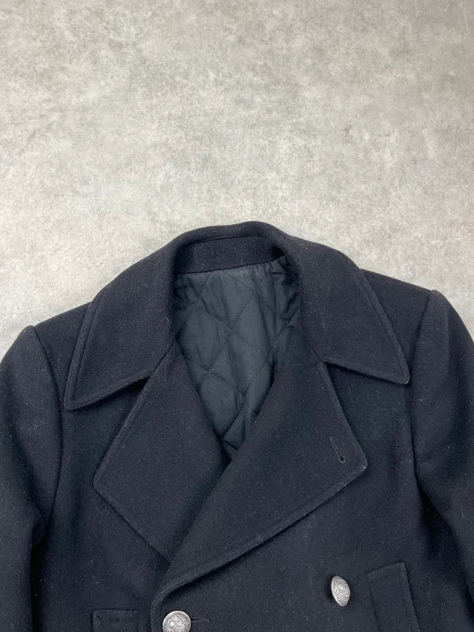 AW2014 Balmain Black Wool Double-Breasted Officer Coat QHNAaqW 6