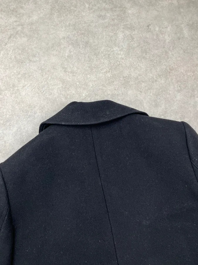 AW2014 Balmain Black Wool Double-Breasted Officer Coat QHNAaqW 7