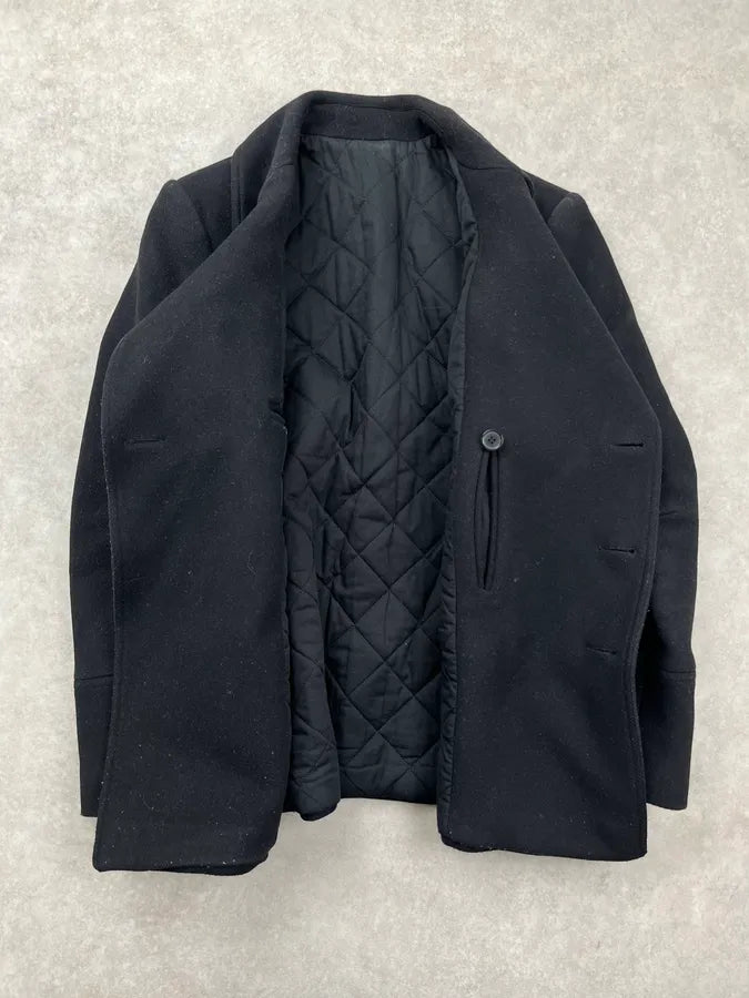 AW2014 Balmain Black Wool Double-Breasted Officer Coat QHNAaqW 4