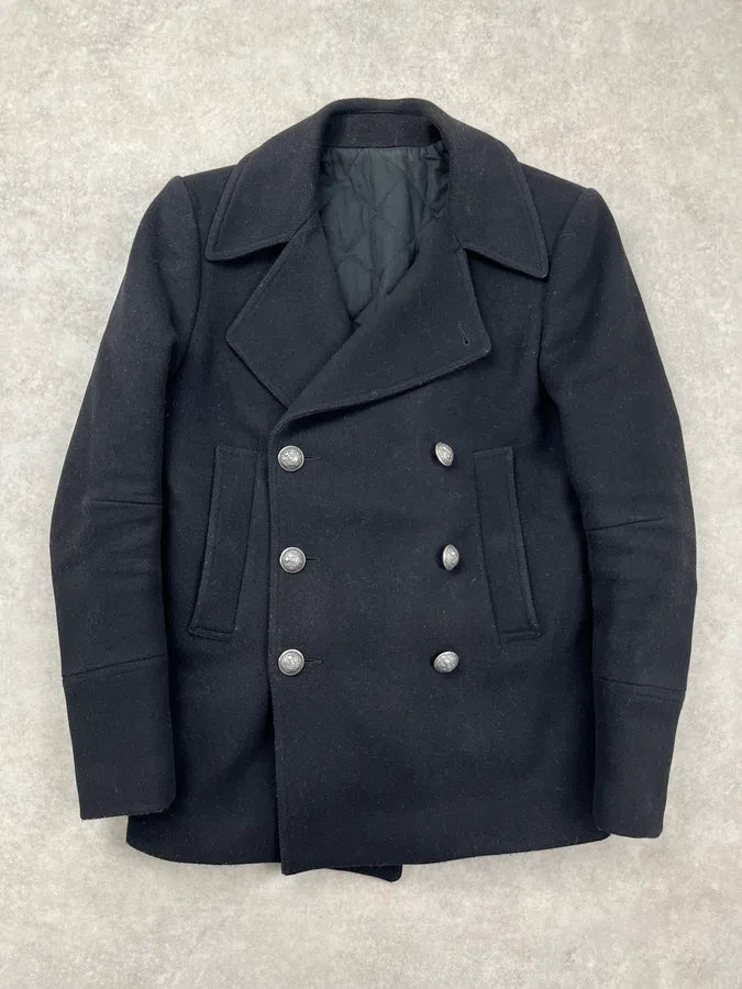 AW2014 Balmain Black Wool Double-Breasted Officer Coat QHNAaqW 0