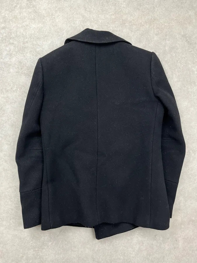 AW2014 Balmain Black Wool Double-Breasted Officer Coat QHNAaqW 5