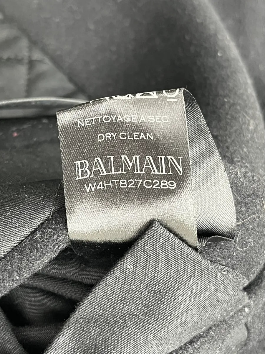 AW2014 Balmain Black Wool Double-Breasted Officer Coat QHNAaqW 10
