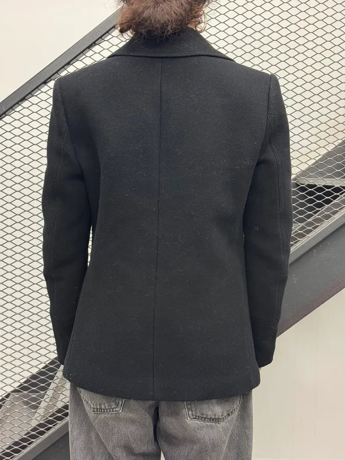 AW2014 Balmain Black Wool Double-Breasted Officer Coat QHNAaqW 3