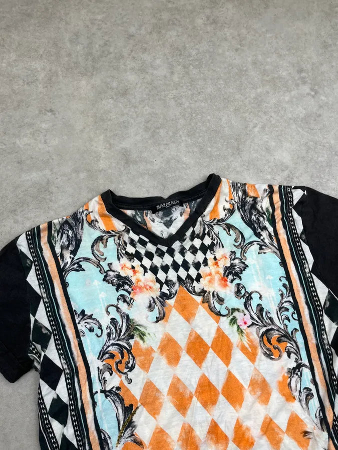 SS2013 Balmain Orange Baroque Optical Illusion T-Shirt  sftWfna 4