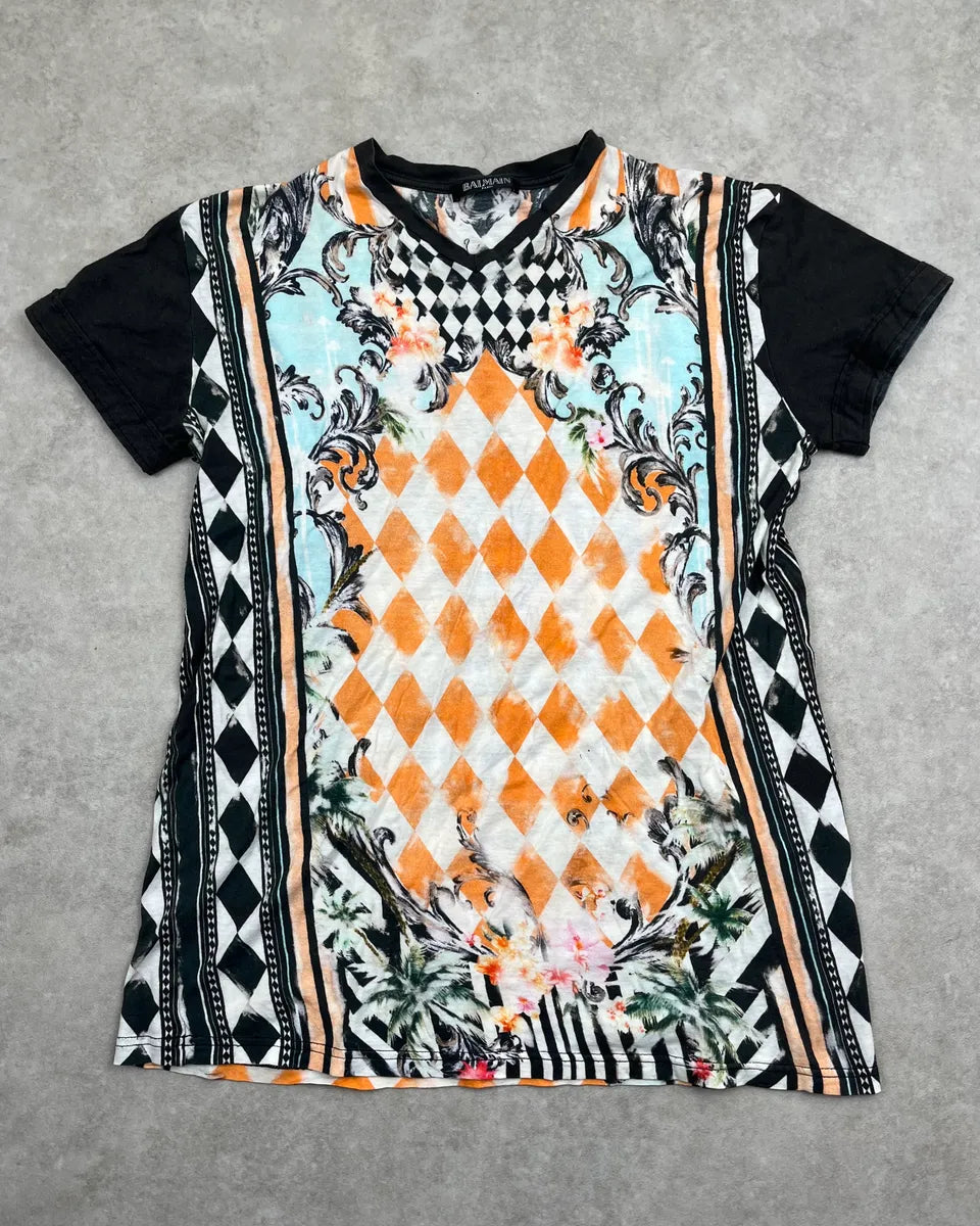 SS2013 Balmain Orange Baroque Optical Illusion T-Shirt  sftWfna 0