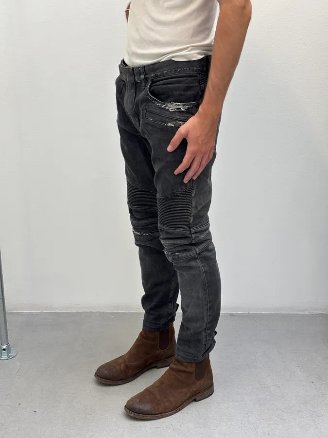 2010s Balmain Grey Japanese Distressed Biker Jeans  Cwfoork 2