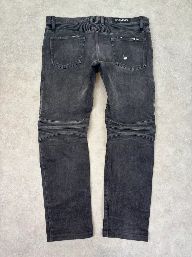 2010s Balmain Grey Japanese Distressed Biker Jeans  Cwfoork 5