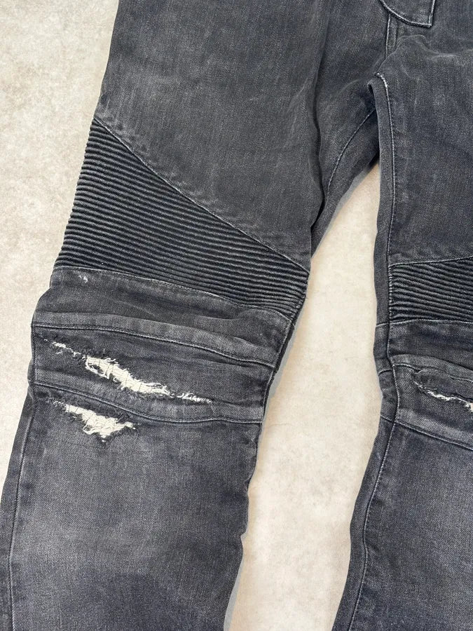 2010s Balmain Grey Japanese Distressed Biker Jeans  Cwfoork 9
