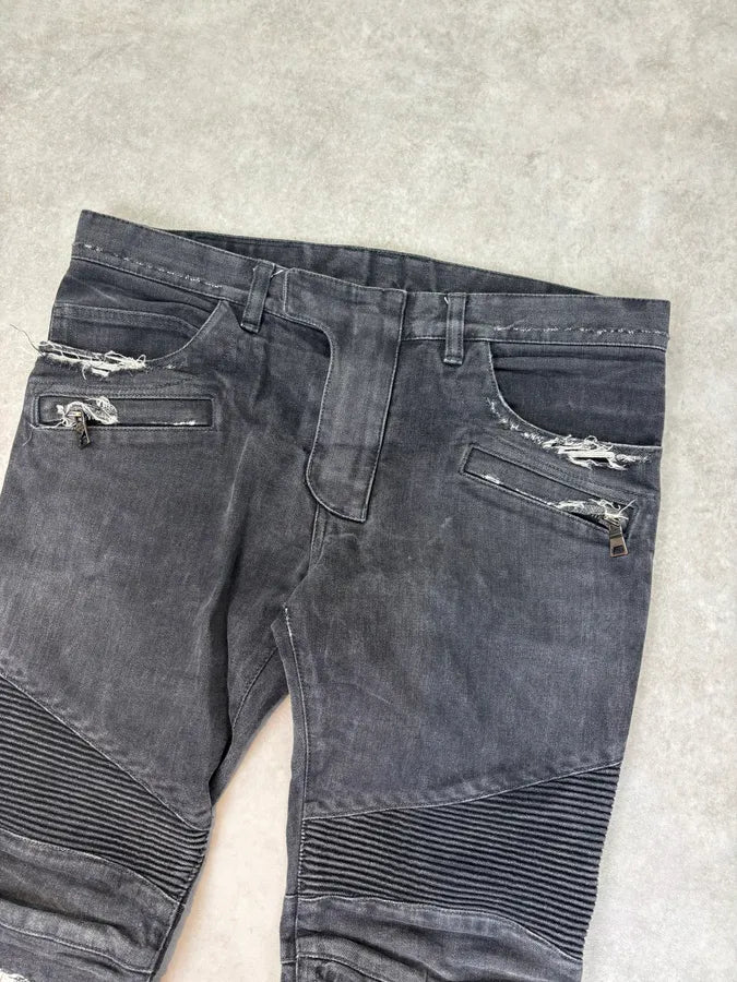 2010s Balmain Grey Japanese Distressed Biker Jeans  Cwfoork 4