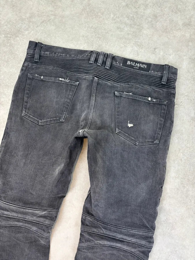 2010s Balmain Grey Japanese Distressed Biker Jeans  Cwfoork 7