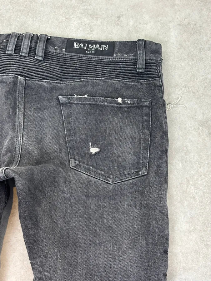 2010s Balmain Grey Japanese Distressed Biker Jeans  Cwfoork 8