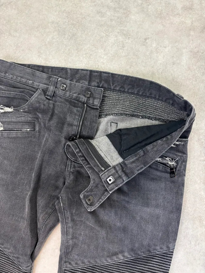 2010s Balmain Grey Japanese Distressed Biker Jeans  Cwfoork 6