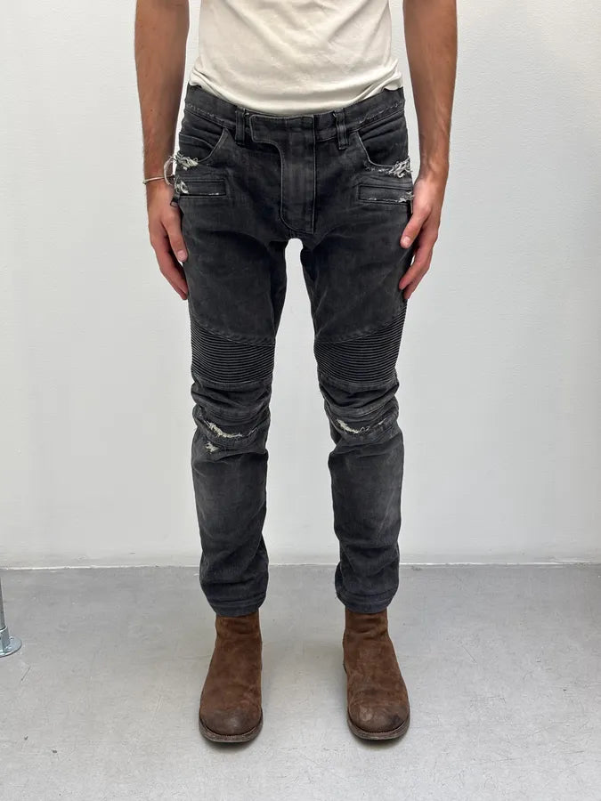 2010s Balmain Grey Japanese Distressed Biker Jeans  Cwfoork 1