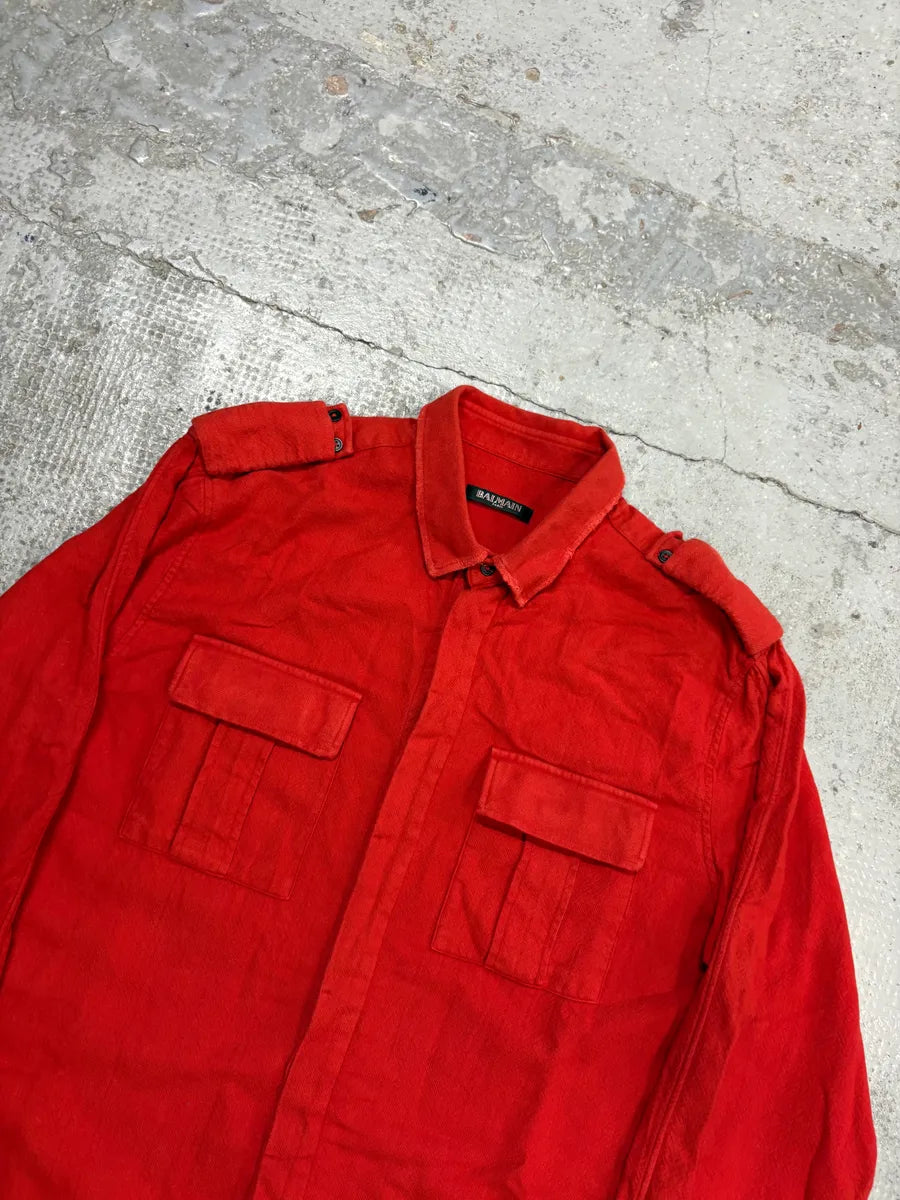 Balmain Red Corduroy Cargo Shirt oHOxnVQ 3