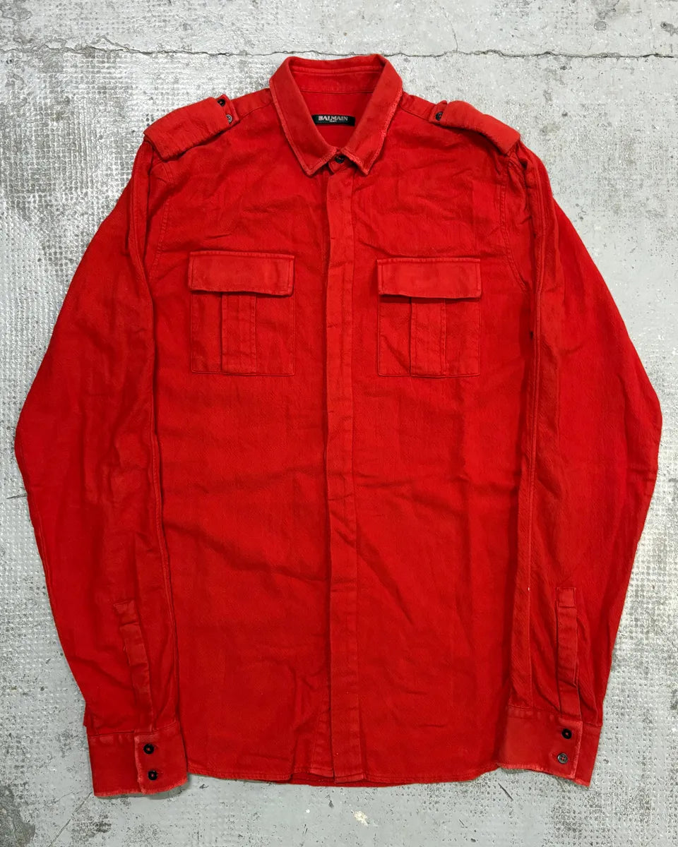Balmain Red Corduroy Cargo Shirt oHOxnVQ 0