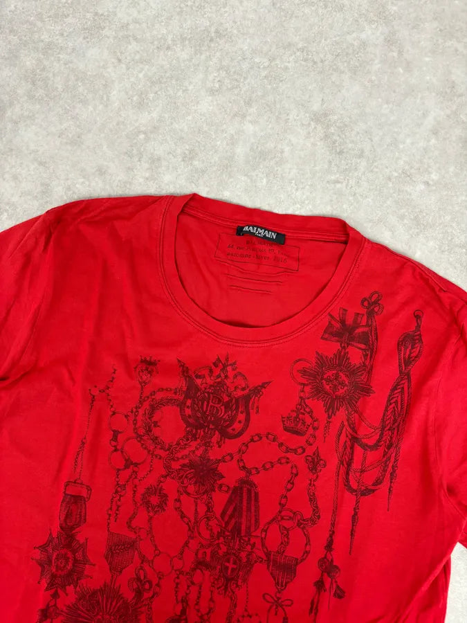 2010s Balmain Red Ornamental Charm T-Shirt  TkVbTNE 3