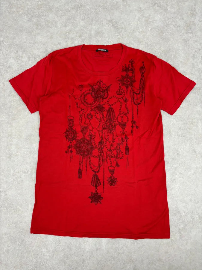 2010s Balmain Red Ornamental Charm T-Shirt  TkVbTNE 0