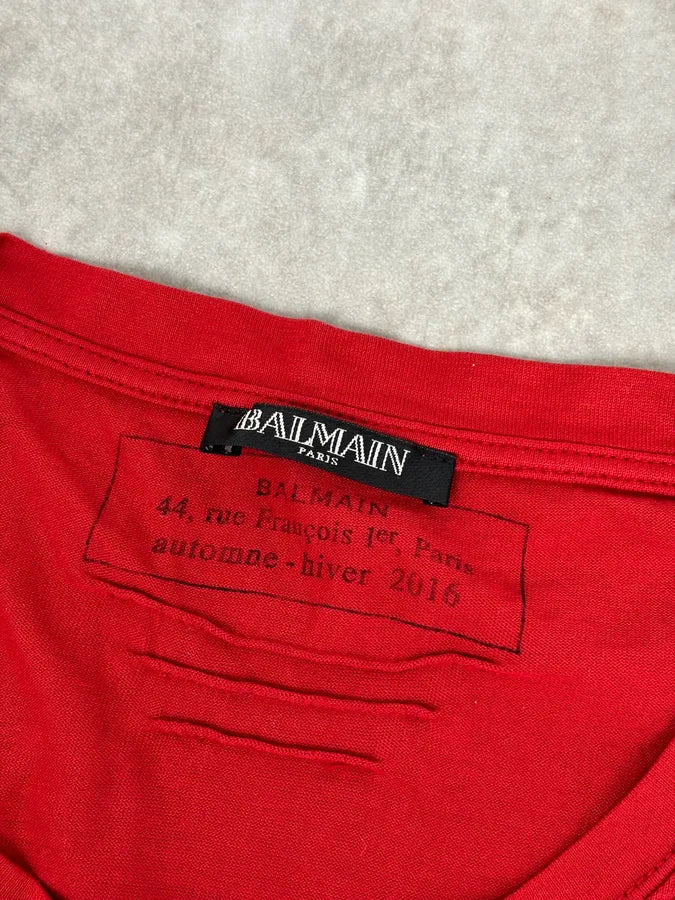2010s Balmain Red Ornamental Charm T-Shirt  TkVbTNE 6