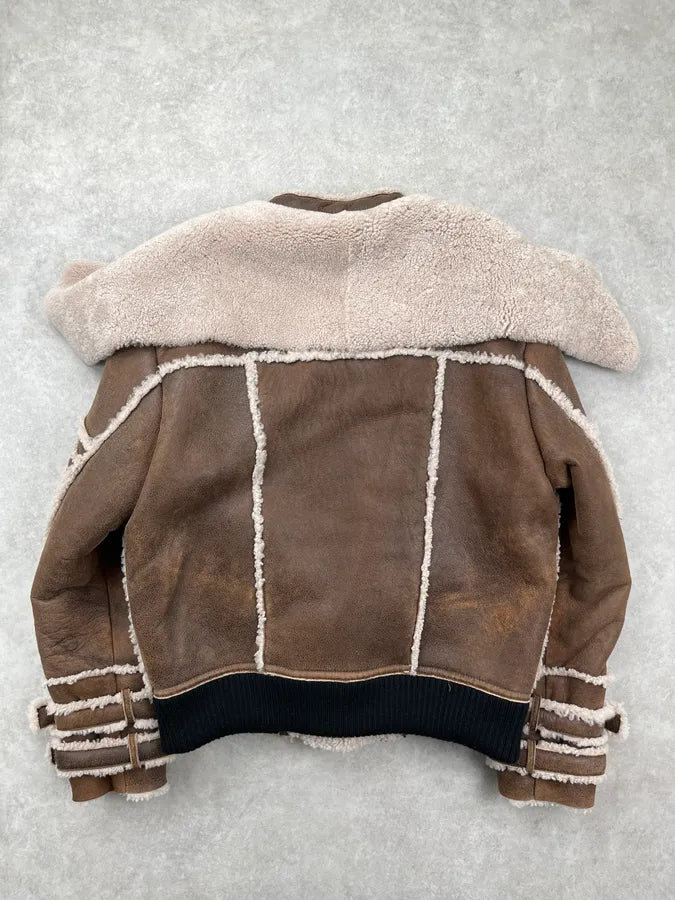 AW2017 Balmain Shearling Brown Leather Jacket rwnggbL 6