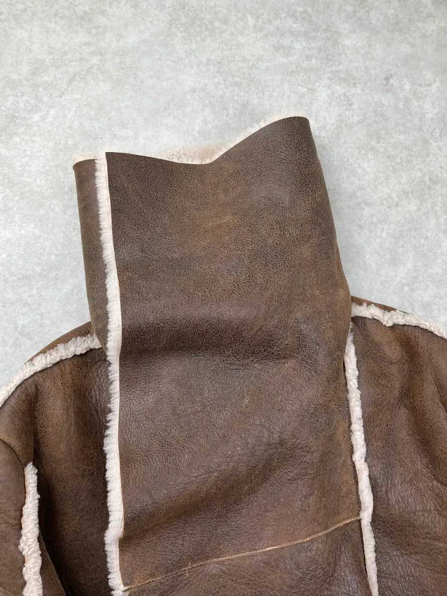 AW2017 Balmain Shearling Brown Leather Jacket rwnggbL 8