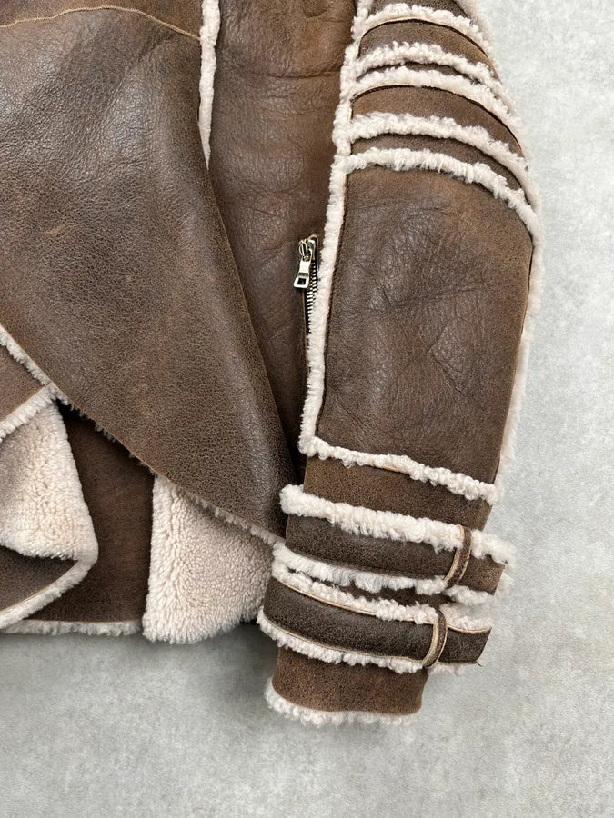 AW2017 Balmain Shearling Brown Leather Jacket rwnggbL 12