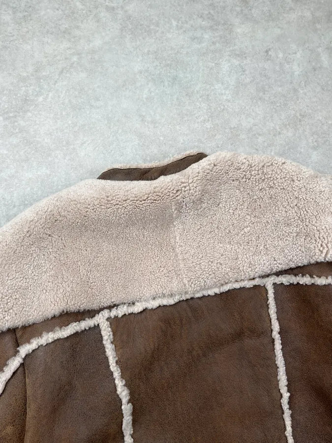 AW2017 Balmain Shearling Brown Leather Jacket rwnggbL 10