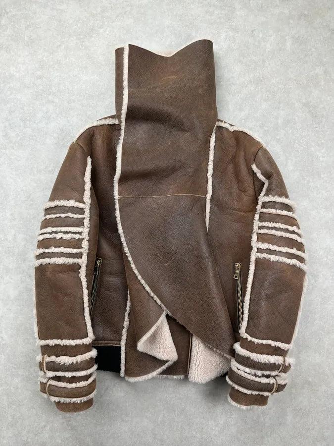 AW2017 Balmain Shearling Brown Leather Jacket rwnggbL 2