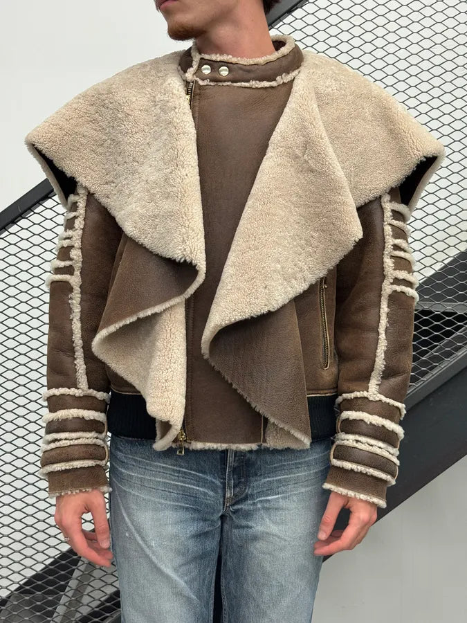 AW2017 Balmain Shearling Brown Leather Jacket rwnggbL 0