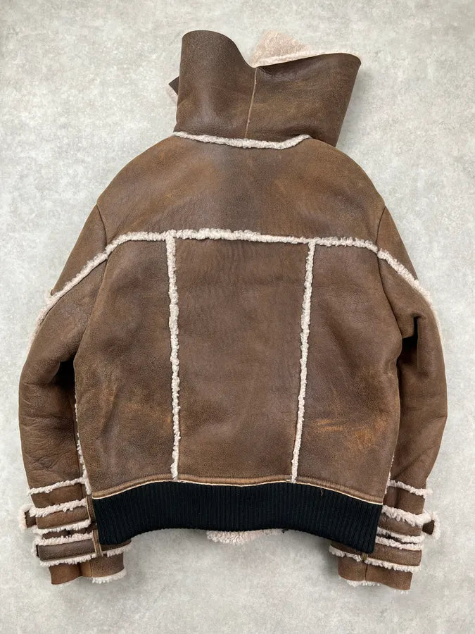 AW2017 Balmain Shearling Brown Leather Jacket rwnggbL 7