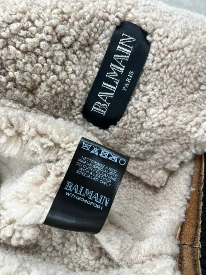 AW2017 Balmain Shearling Brown Leather Jacket rwnggbL 13