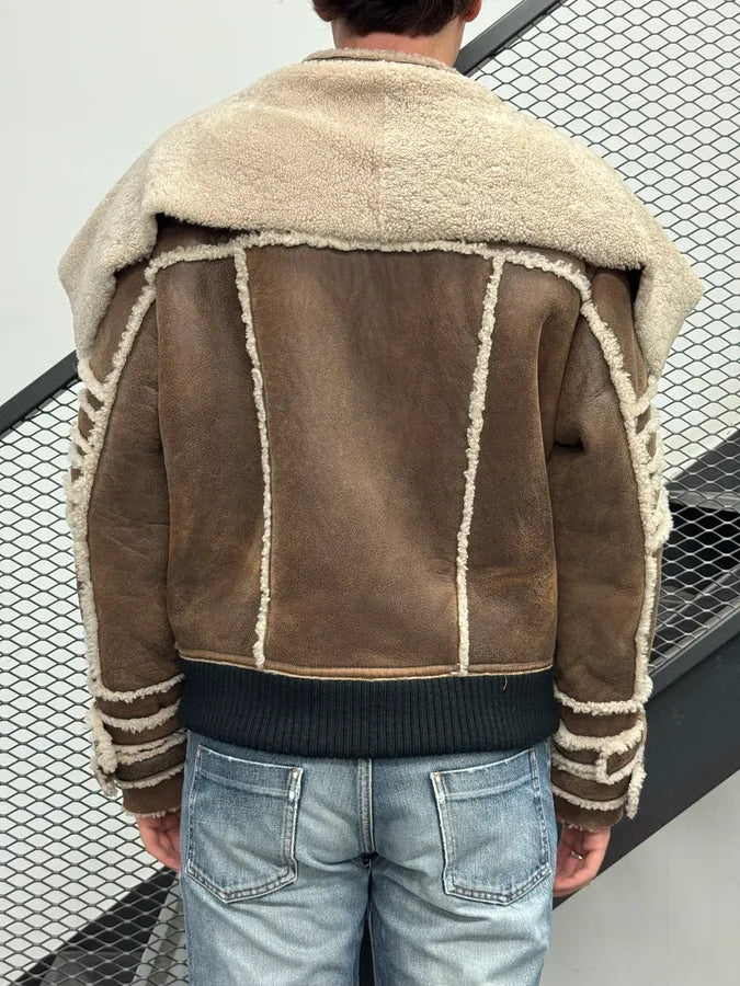 AW2017 Balmain Shearling Brown Leather Jacket rwnggbL 3