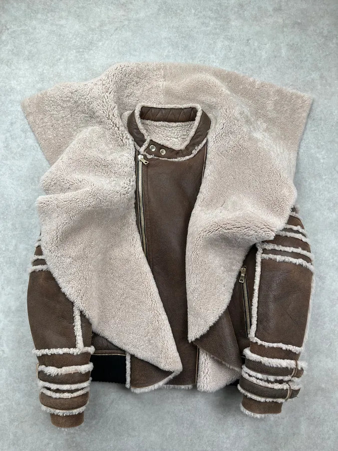 AW2017 Balmain Shearling Brown Leather Jacket rwnggbL 5
