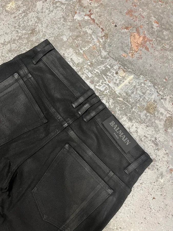 Balmain Waxed Black Slim Denim Jeans FWZfoyn 8