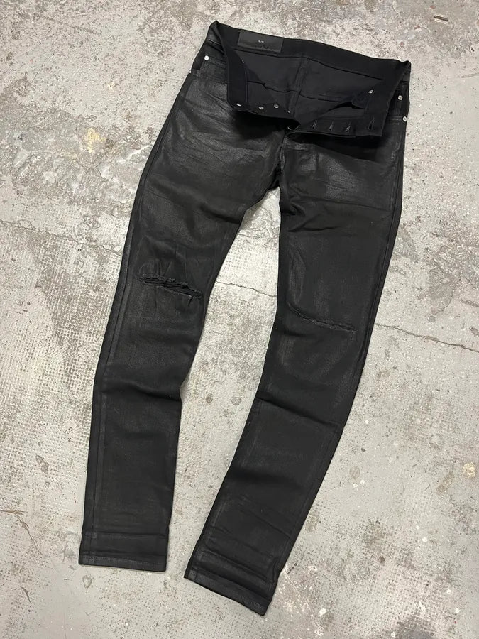 Balmain Waxed Black Slim Denim Jeans FWZfoyn 5