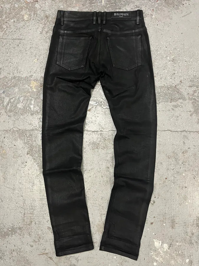 Balmain Waxed Black Slim Denim Jeans FWZfoyn 6