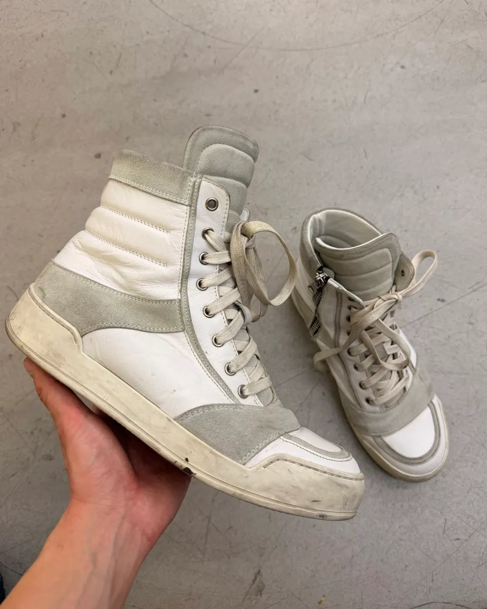 Balmain White & Grey Leather High Sneakers ZQUlxld 0