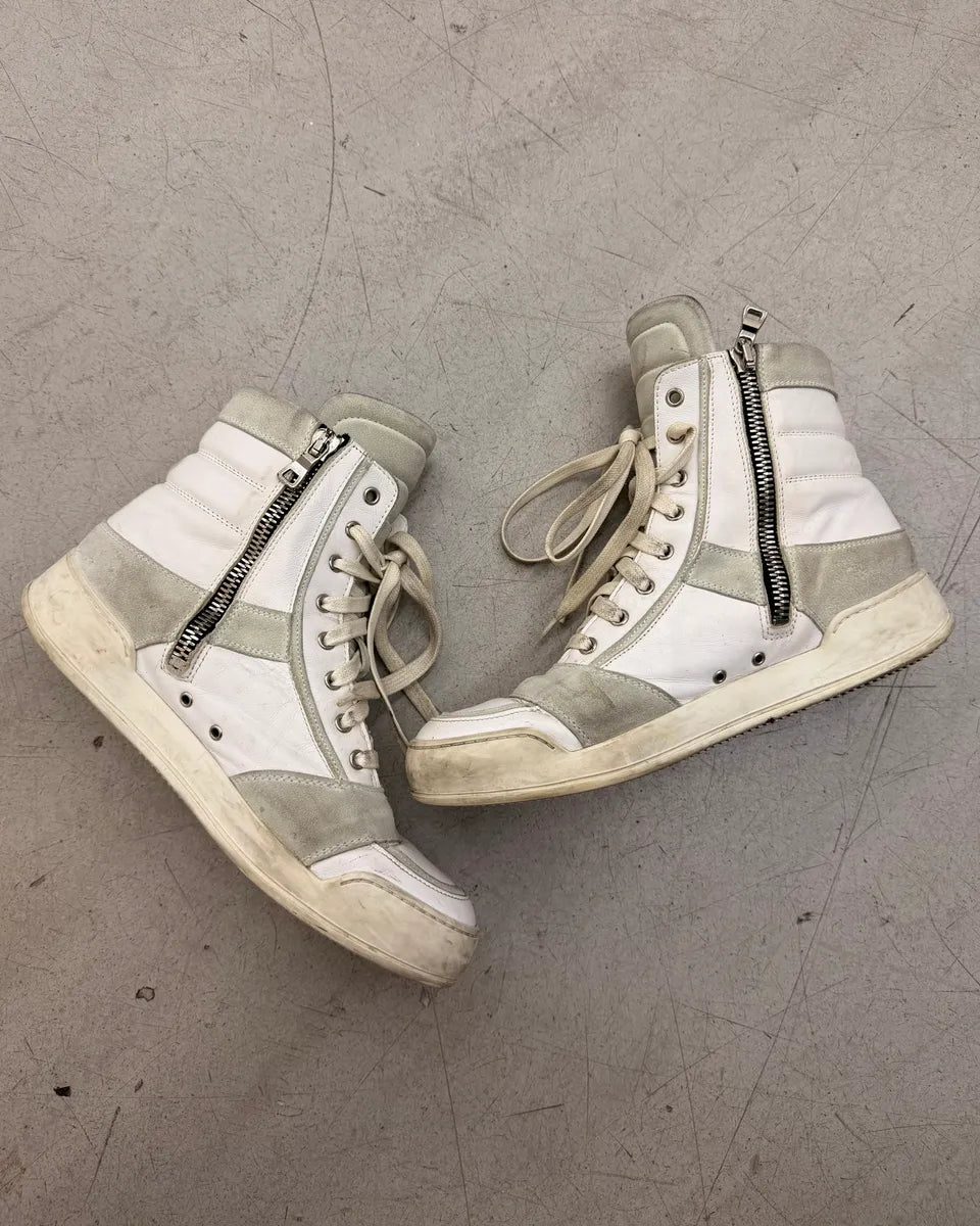 Balmain White & Grey Leather High Sneakers ZQUlxld 2